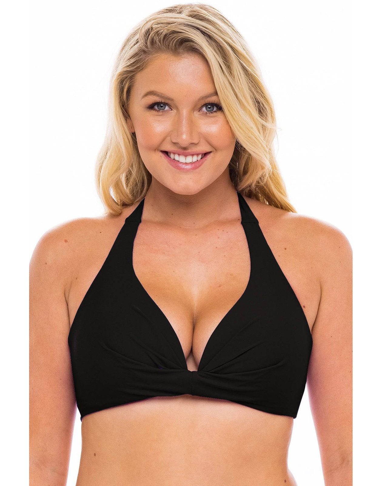 H20H Deep V Halter Bikini Top BLK D