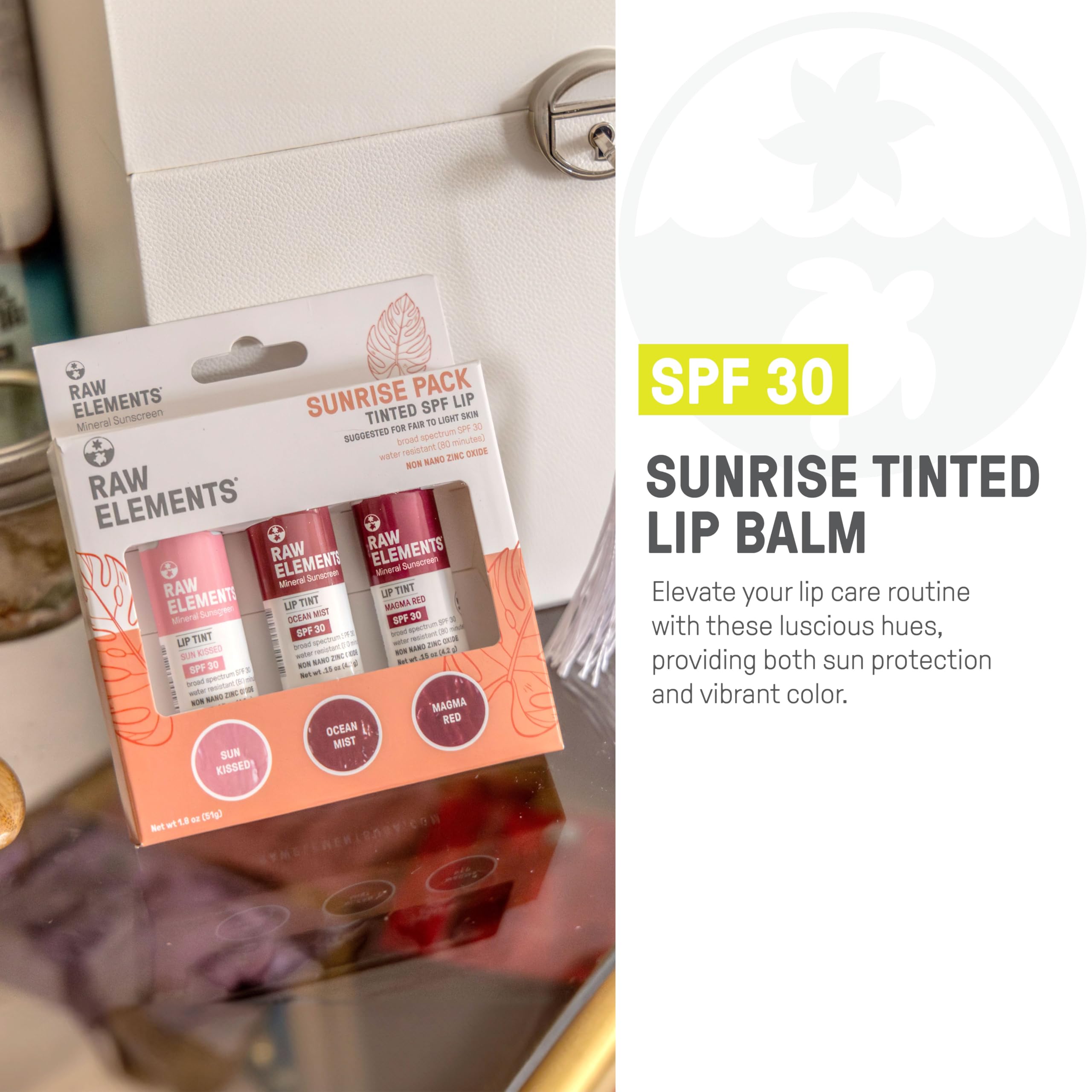 Raw Elements Sunrise Pack SPF 30 Tinted Lip Balm