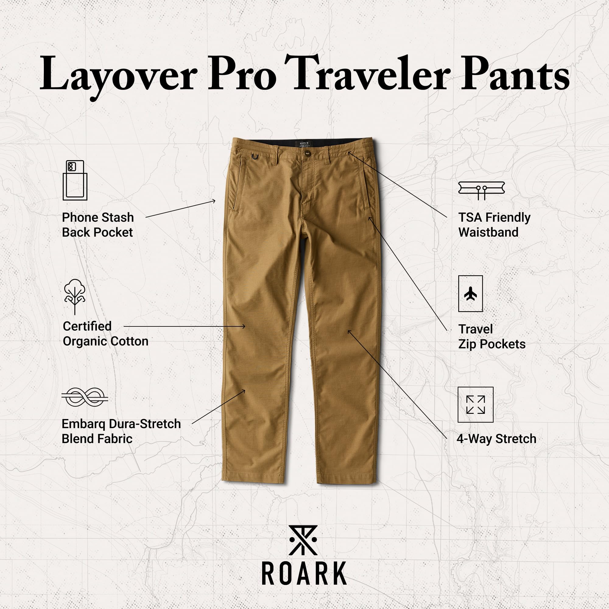 ROARK LAYOVER PRO TRAVELER PANT DKH-DARK KHAKI S