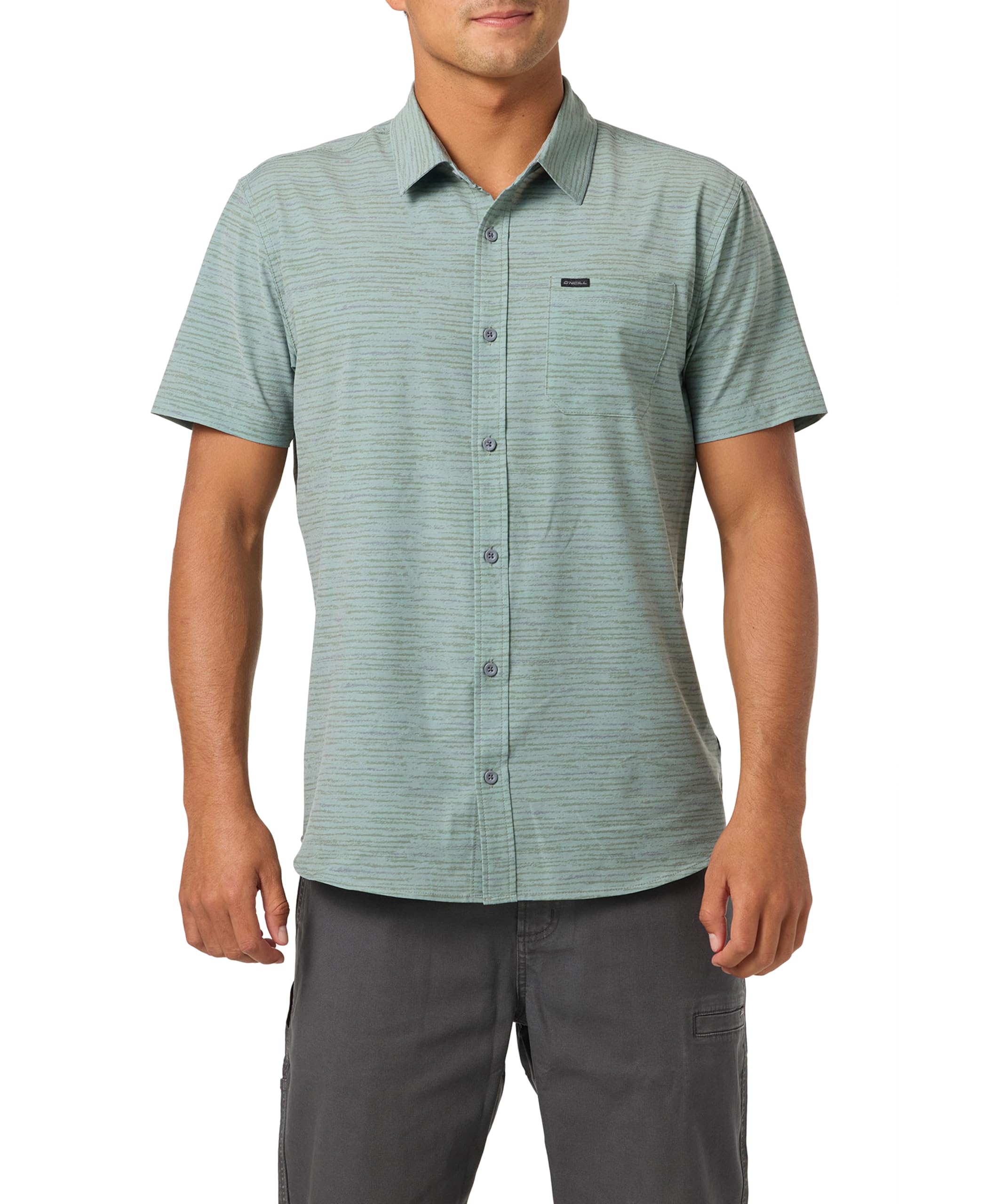 O'NEILL TRVLR UPF TRAVERSE STRIPE STANDARD SS WOVEN SHIRT SAG XXL