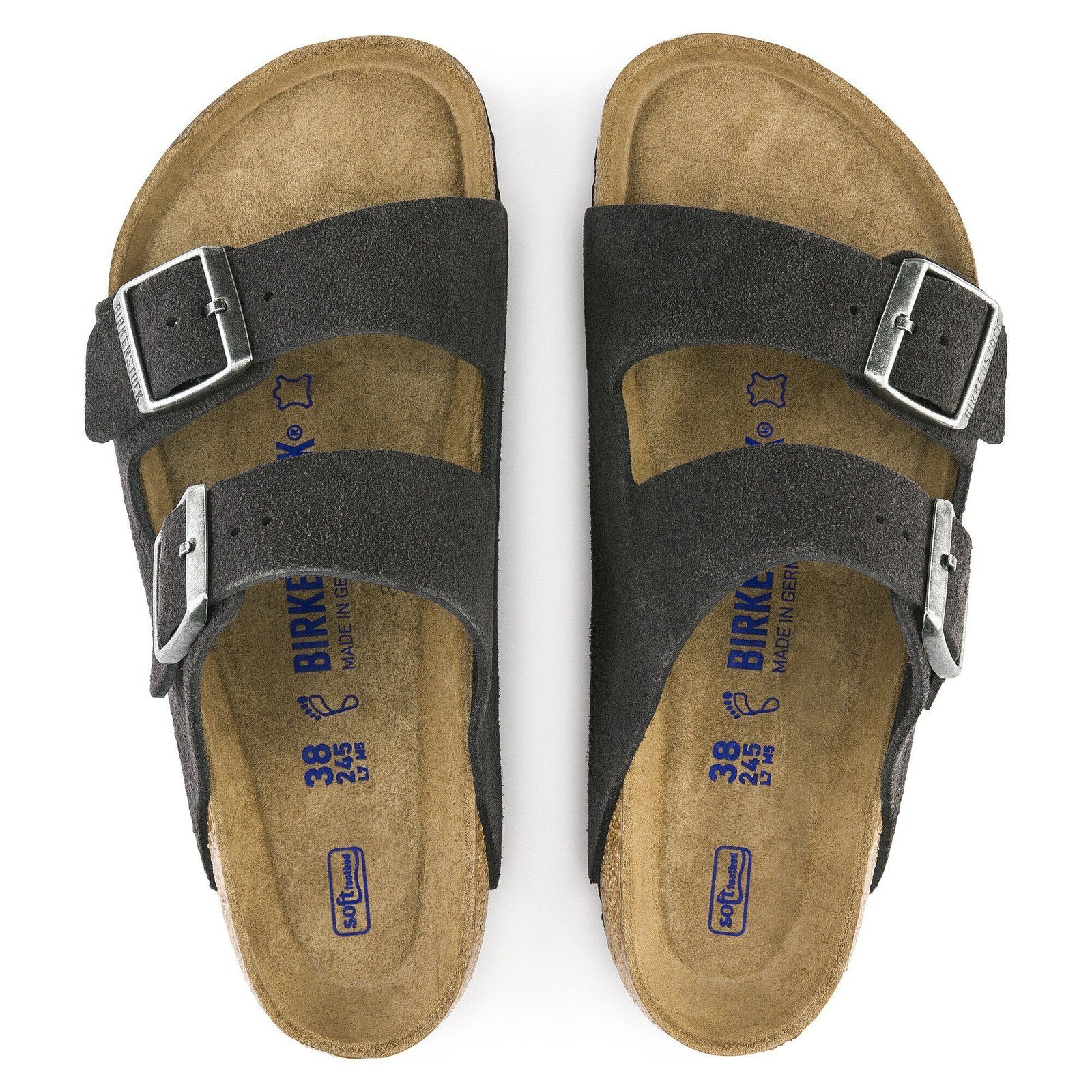 Birkenstock Arizona Soft Footbed Womens Sandal Suede-Velvet Grey 6