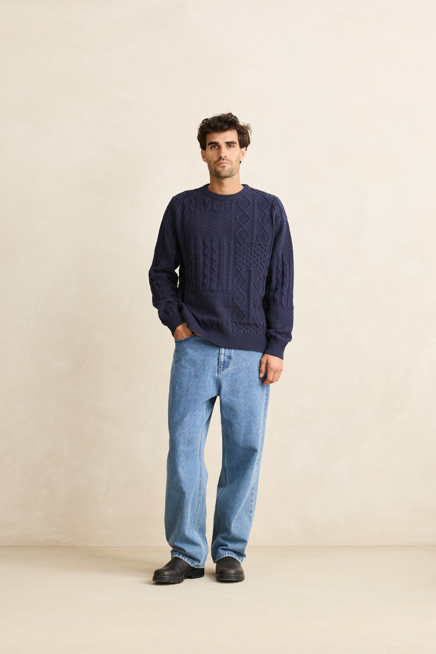 RHYTHM PATCHWORK SWEATER NAV-VINTAGE NAVY 3L