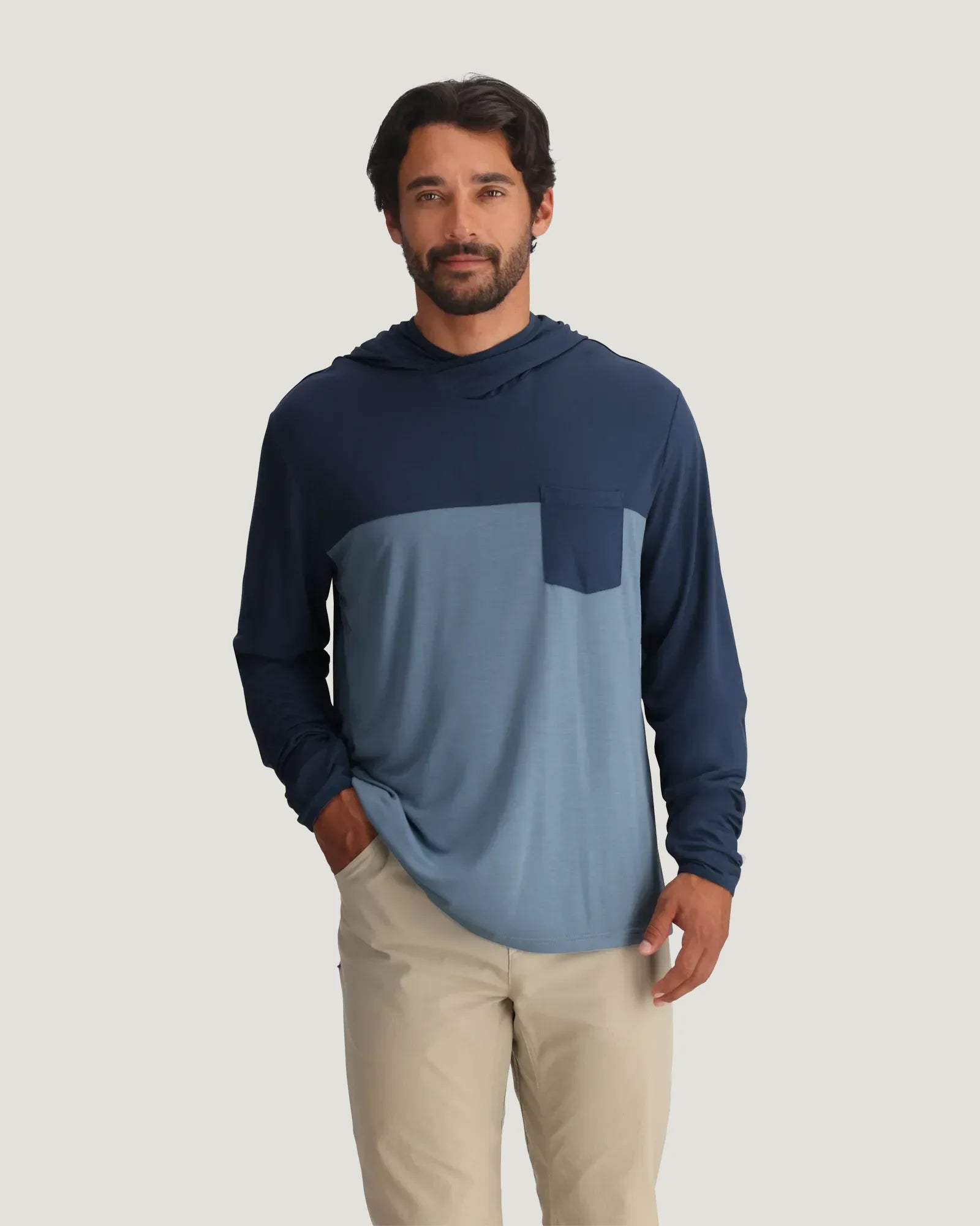Free Fly Men's Bamboo Hybrid Hoodie True Navy / Blue Fog S
