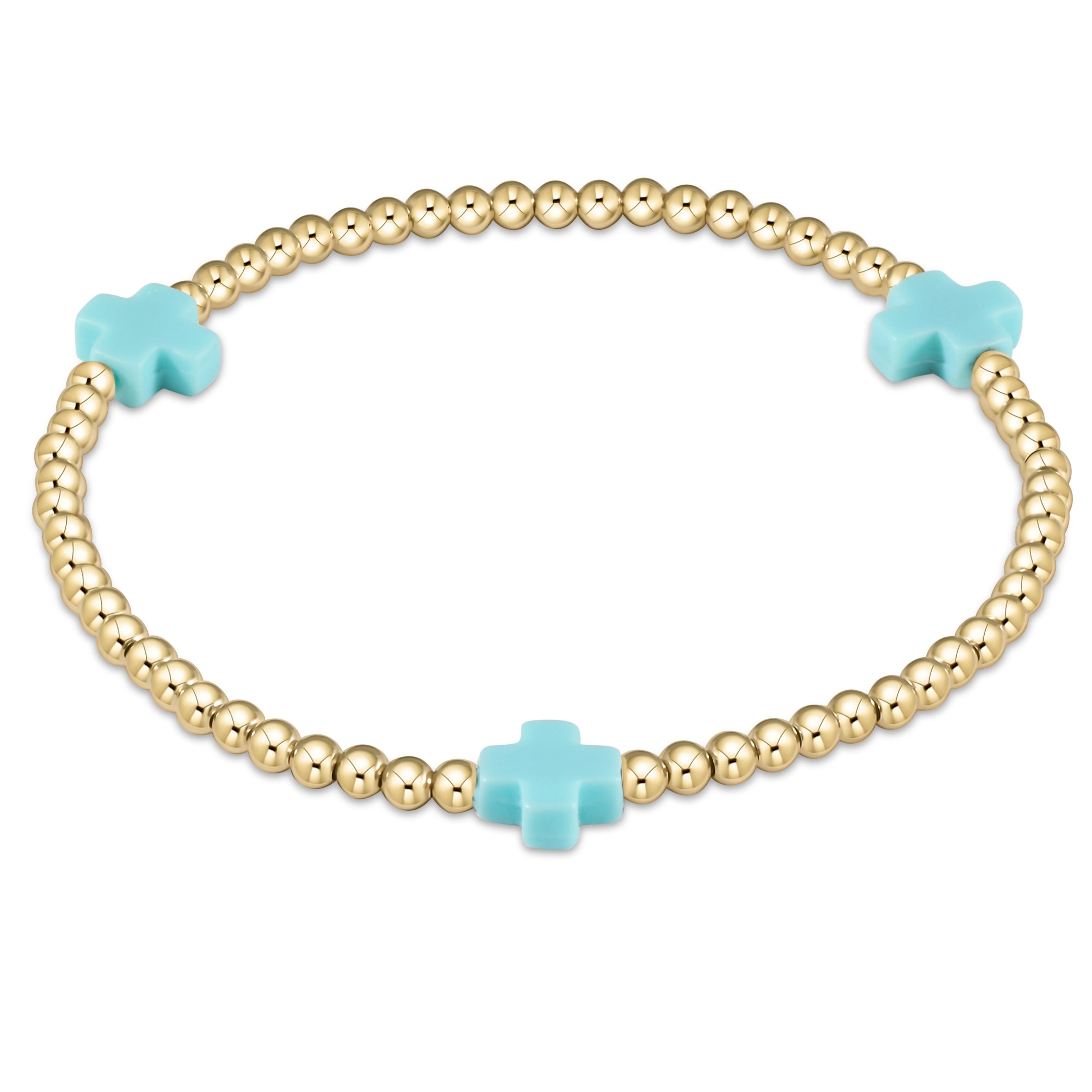 Enewton Beaded Bracelet SignatureCrossGold Turquoise 3mm