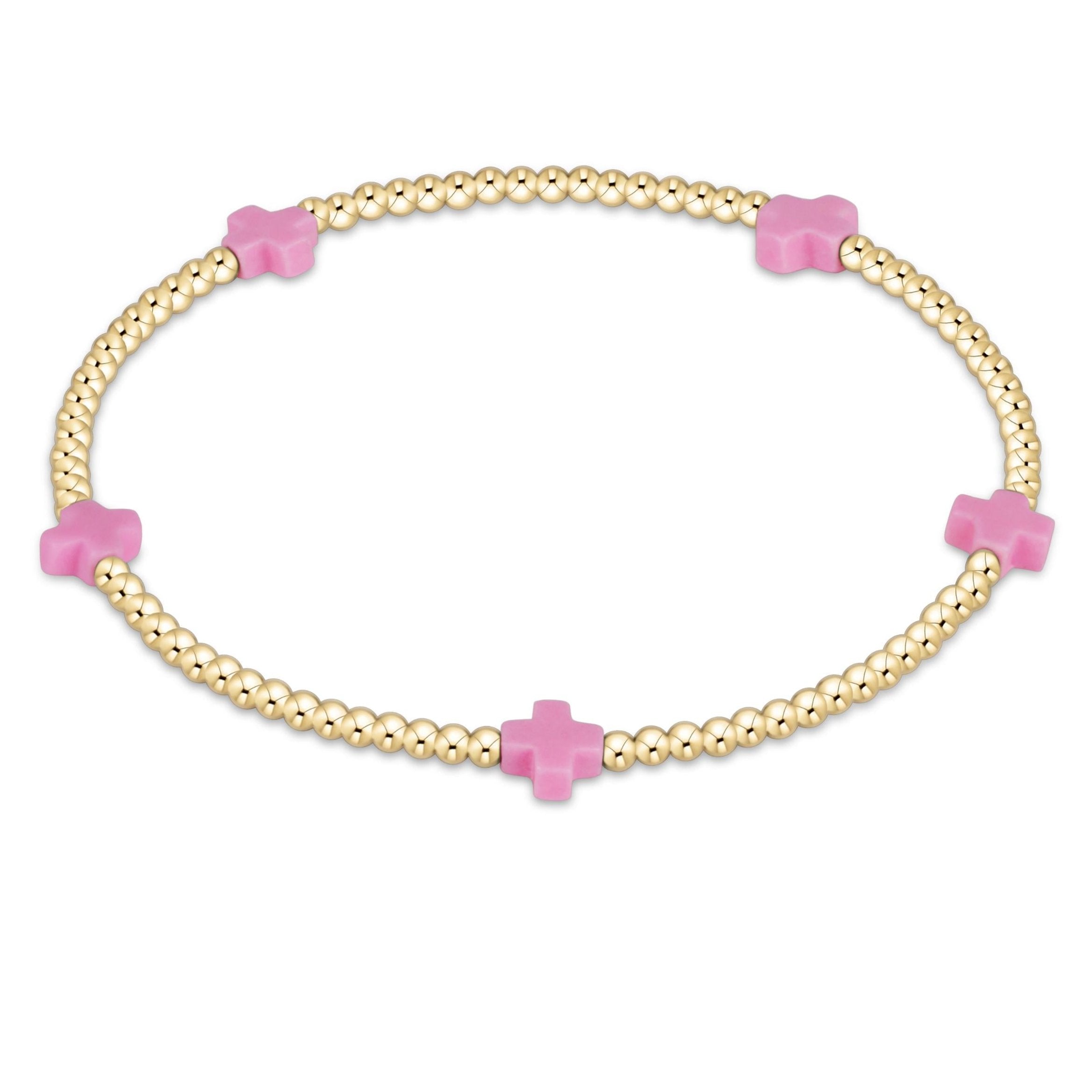Enewton Beaded Bracelet SignatureCrossSmall BrightPink 2mm