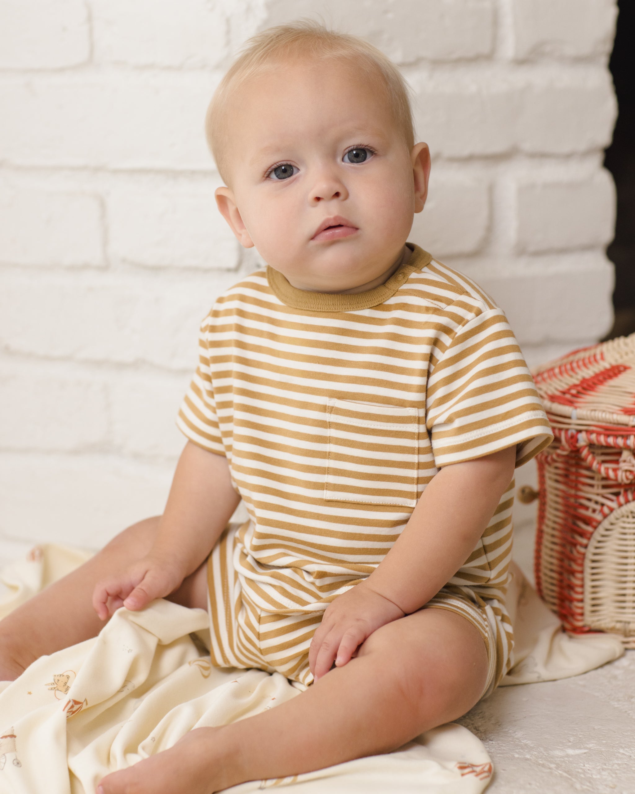 Rylee+Cru Boxy Tee+Short Stripe Set Honey 0-3m