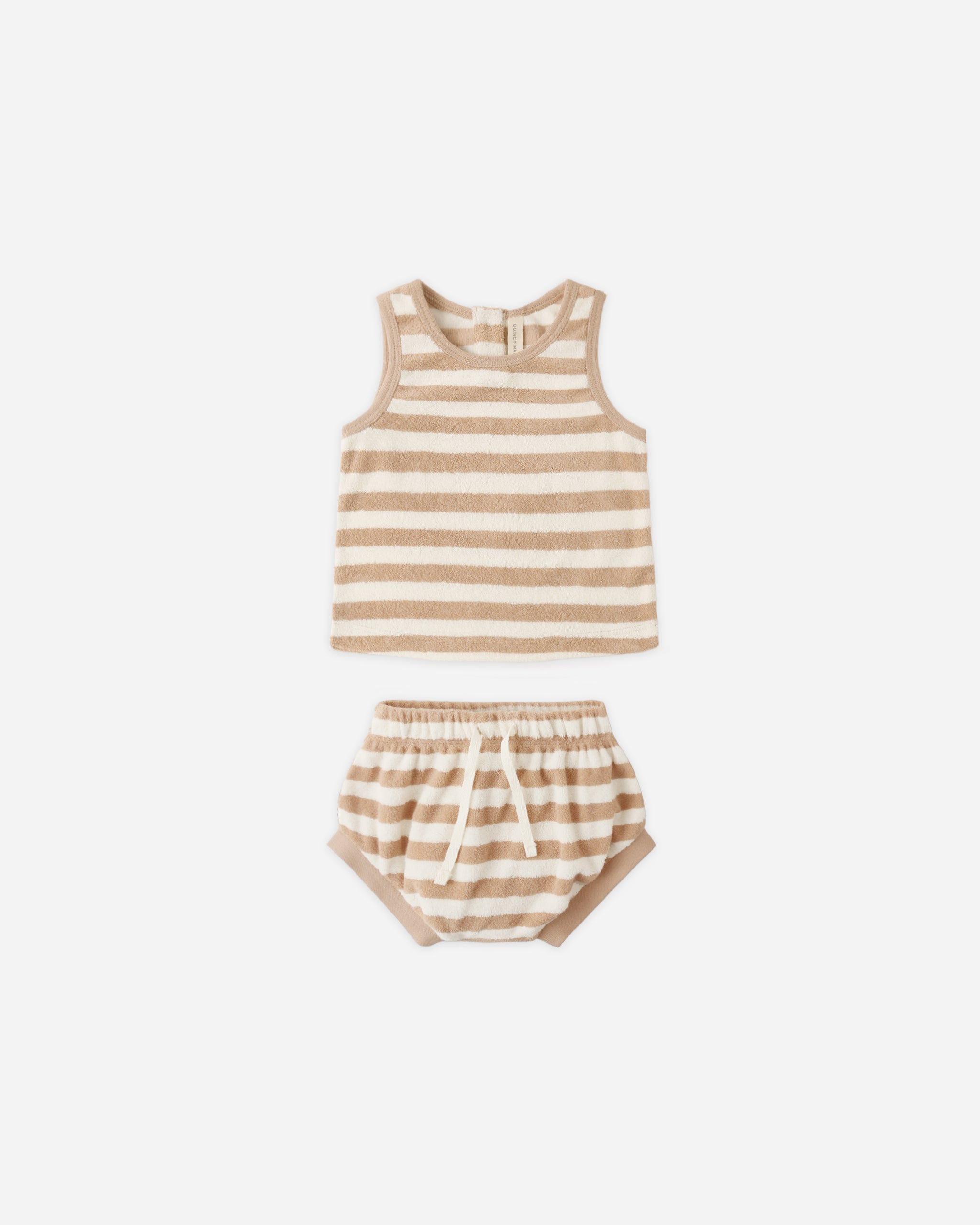 Rylee + Cru Terry Tank + Short Set Latte Stripe 6-12M