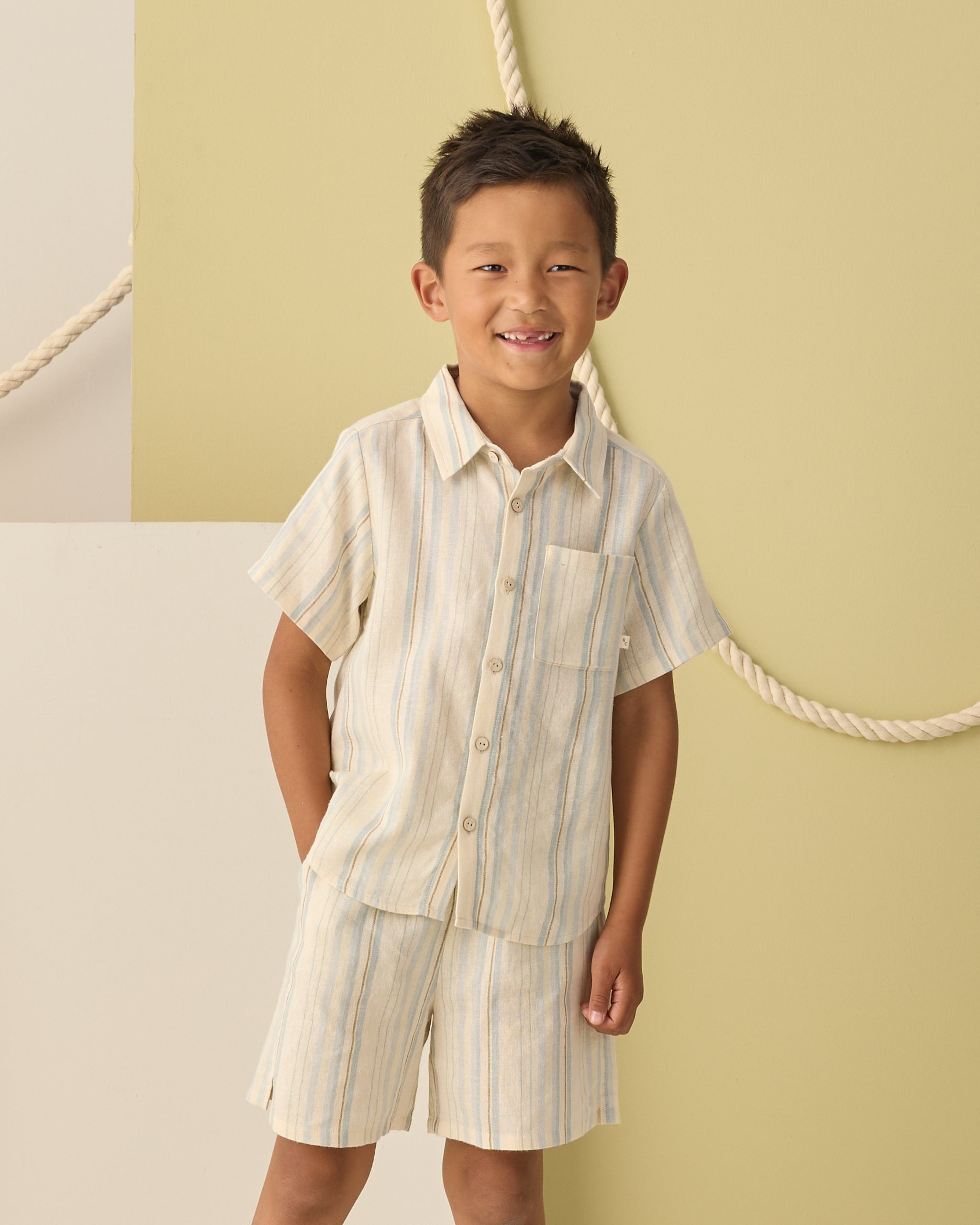 Rylee + Cru Collared Short Sleeve Shirt || Sea Stripe 6-12M