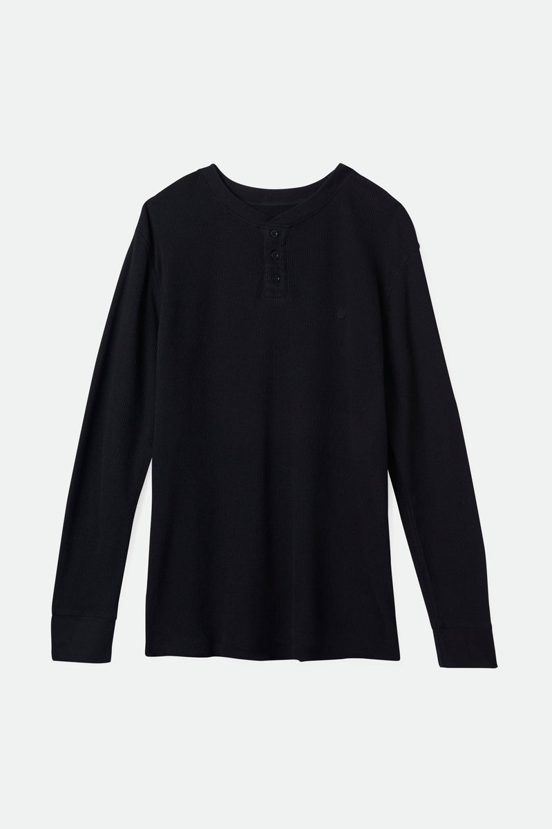 Buckle Black Embroidered Thermal Henley