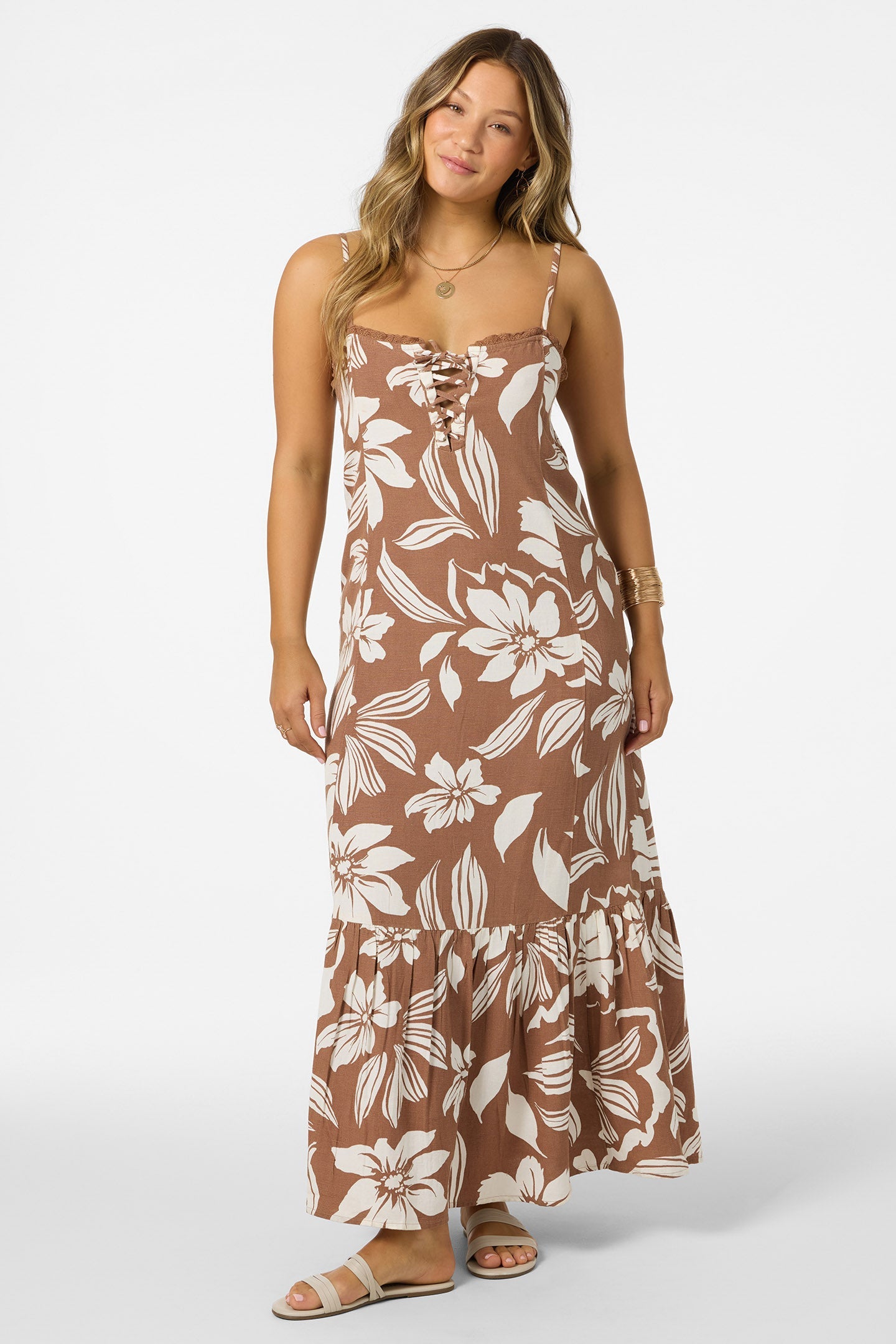 O'NEILL TASMIN FLORAL MIDI DRESS CBB-Carob Brown XS