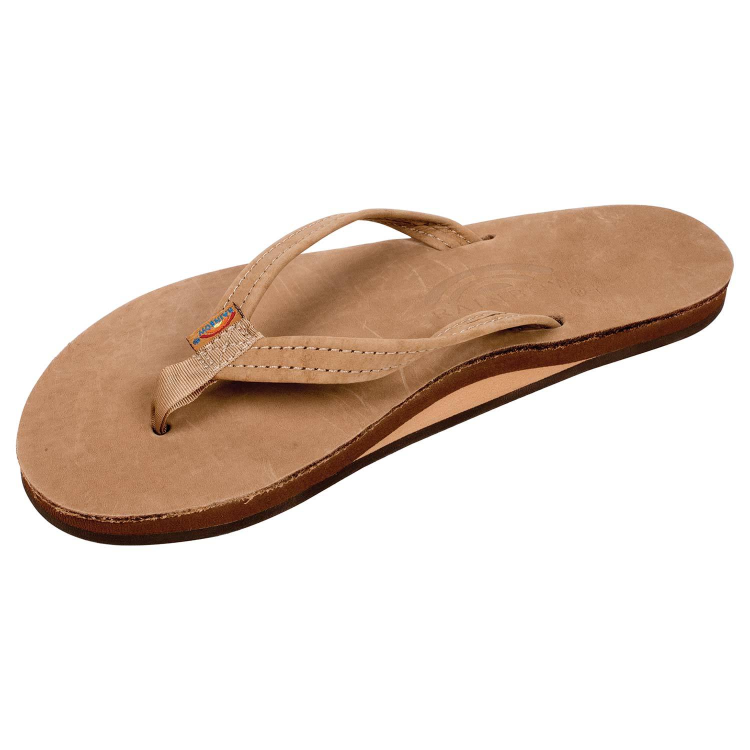 Rainbow Single Layer Leather Narrow Strap Womens Sandal Sierra Brown 10