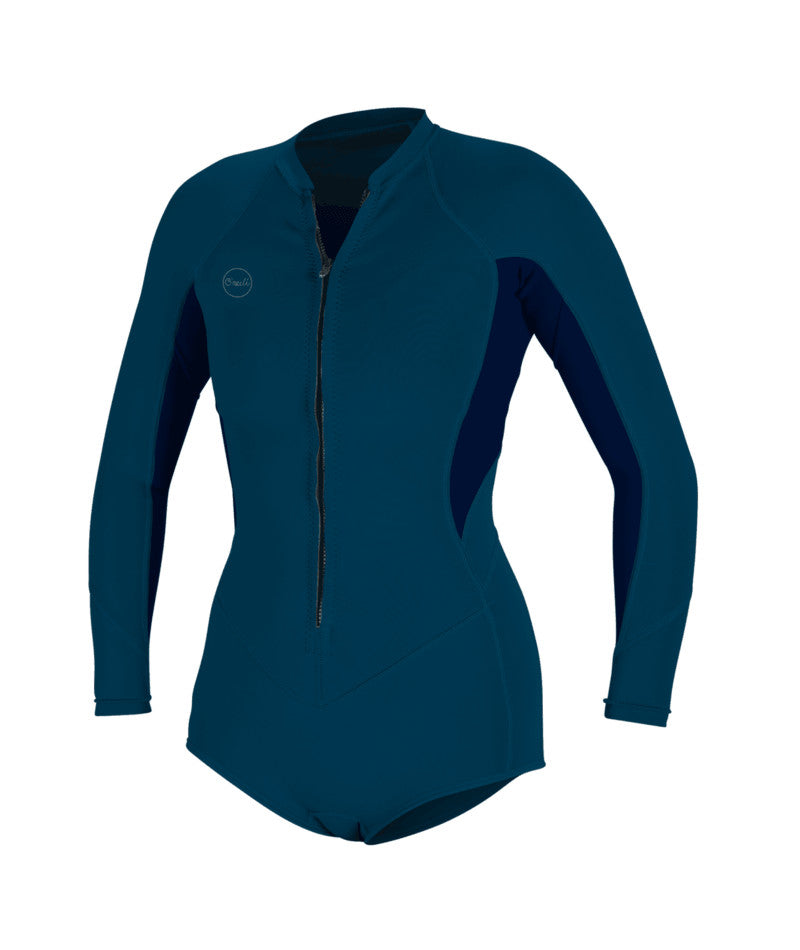 O Neill Bahia 2/1mm Front Zip LS Surf Suit Womens Springsuit GJ3-French Navy-Abyss-French Navy 10