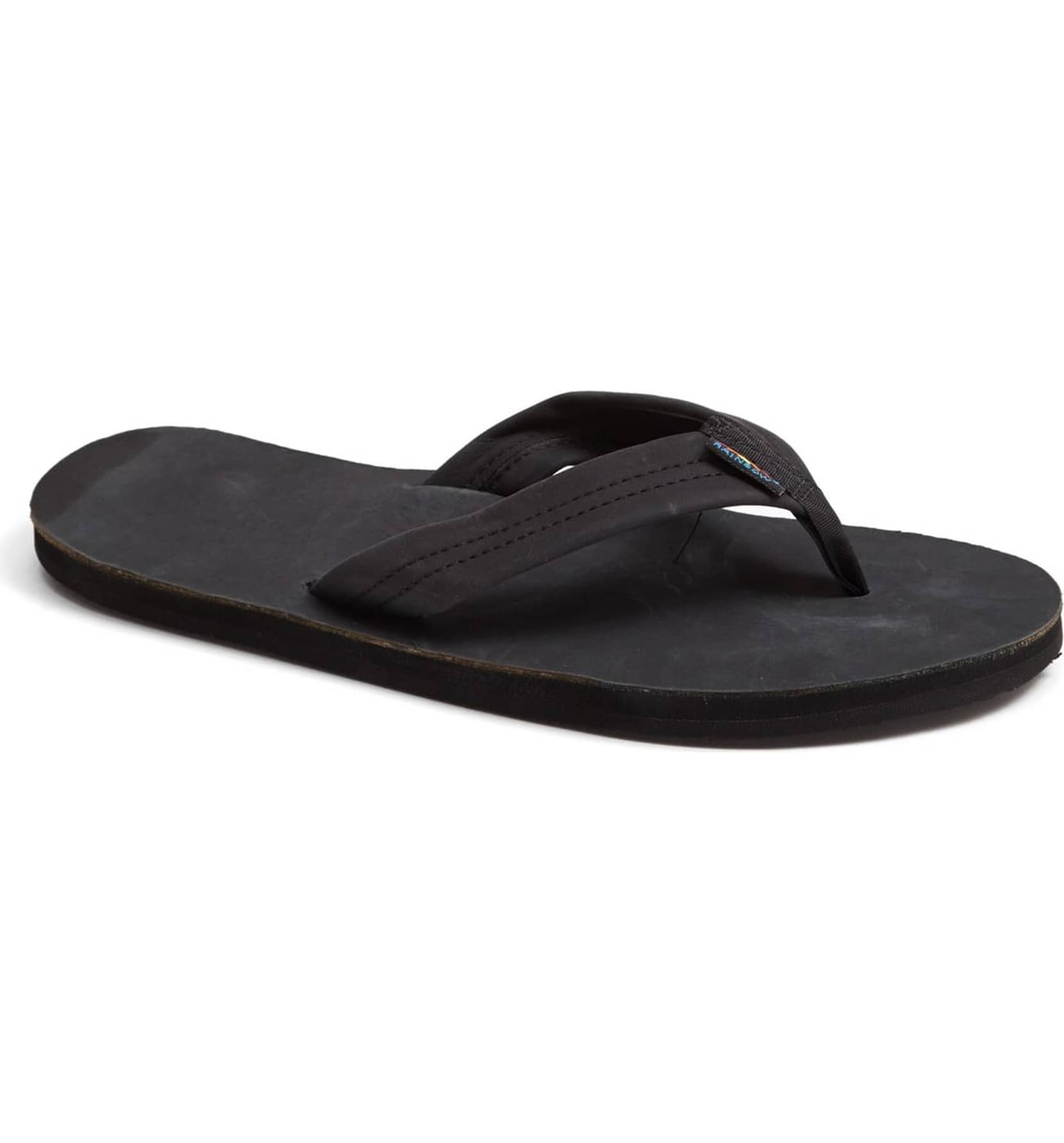 Rainbow Single Layer Leather Mens Sandal Classic Black XXL