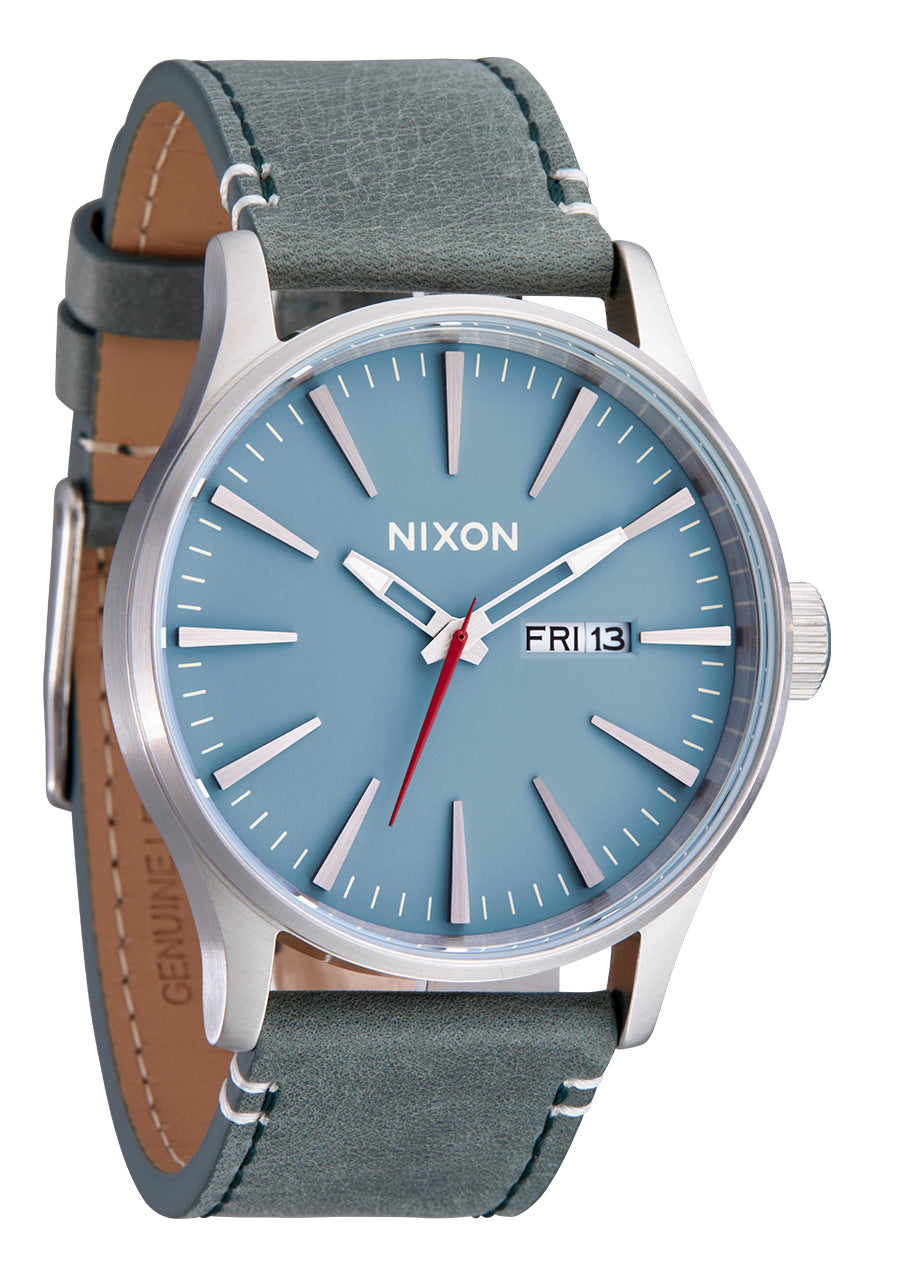 Nixon The Sentry Leather Watch 5158-Silver-Dusty Blue-Dark Forest