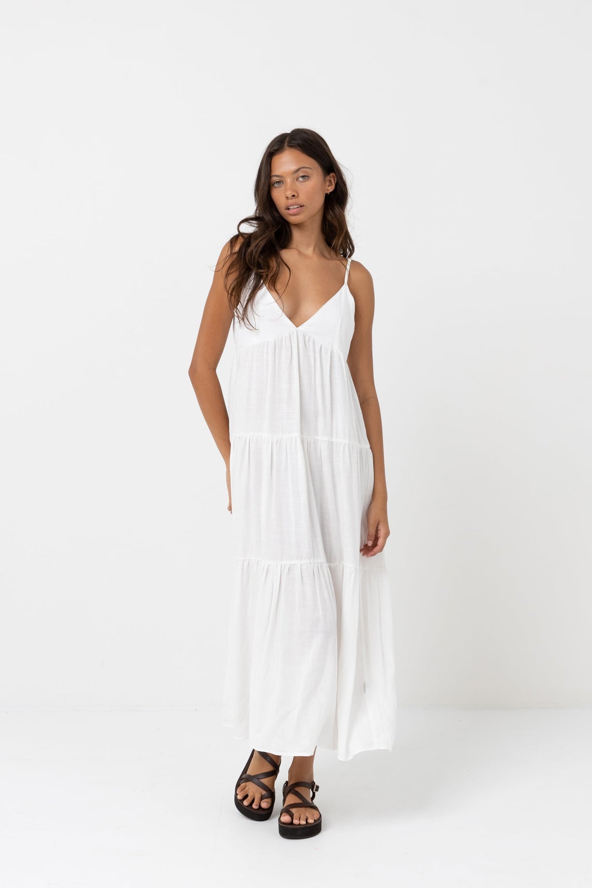 Rhythm Classic Tiered Midi Dress WHT M