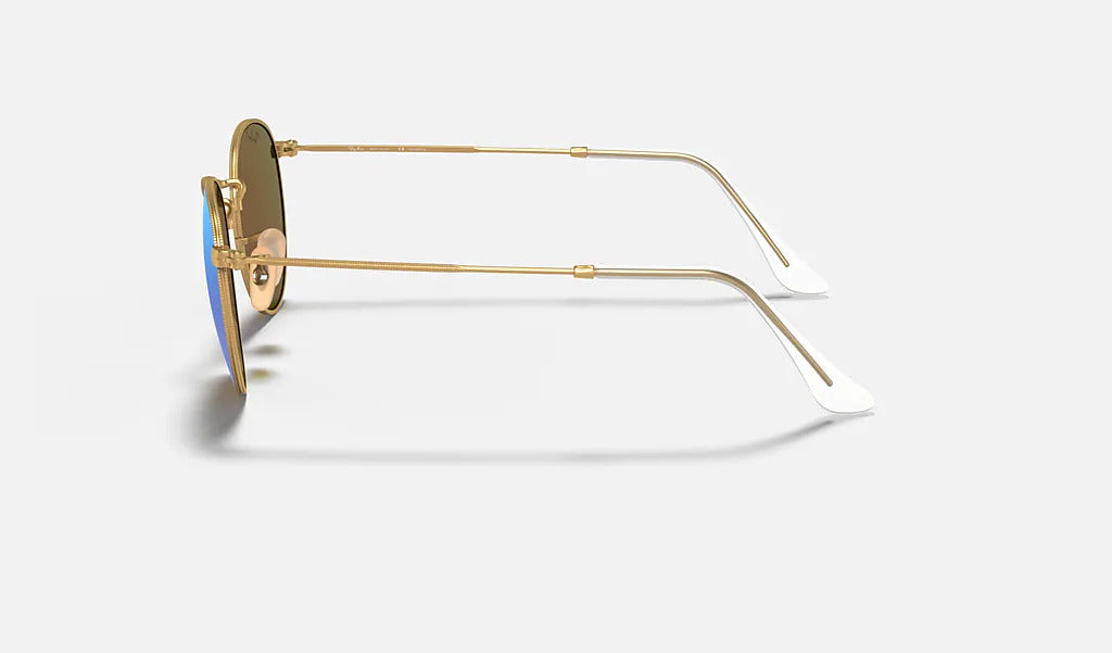 Ray Ban Round Metal Polarized Sunglasses MatteGold BlueMirror Round