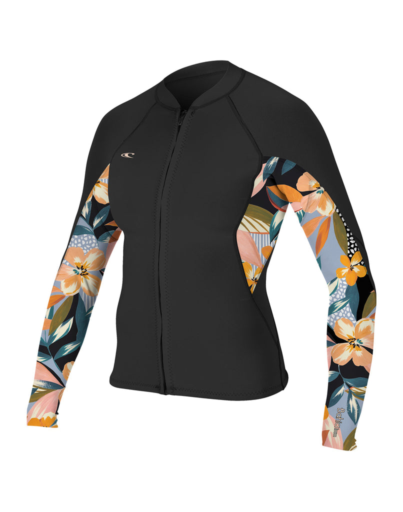 O Neill Bahia 1.5mm Womens Front Zip Wetsuit Jacket HW5-Black-Demiflor-Black 8
