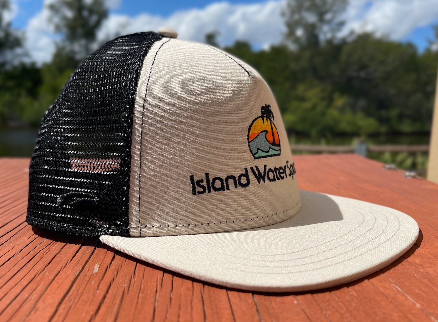 Island Water Sports Sunrise Palm Trucker Hat Birch OS