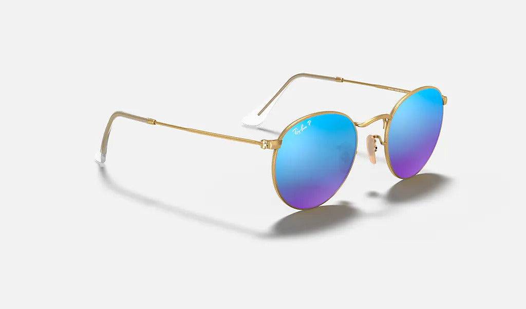 Ray Ban Round Metal Polarized Sunglasses MatteGold BlueMirror Round