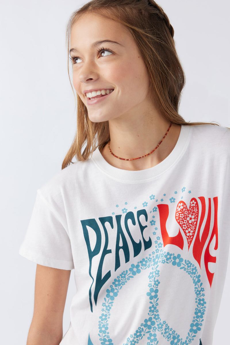 O'Neill Girls Peace And Love SS Tee WHT L