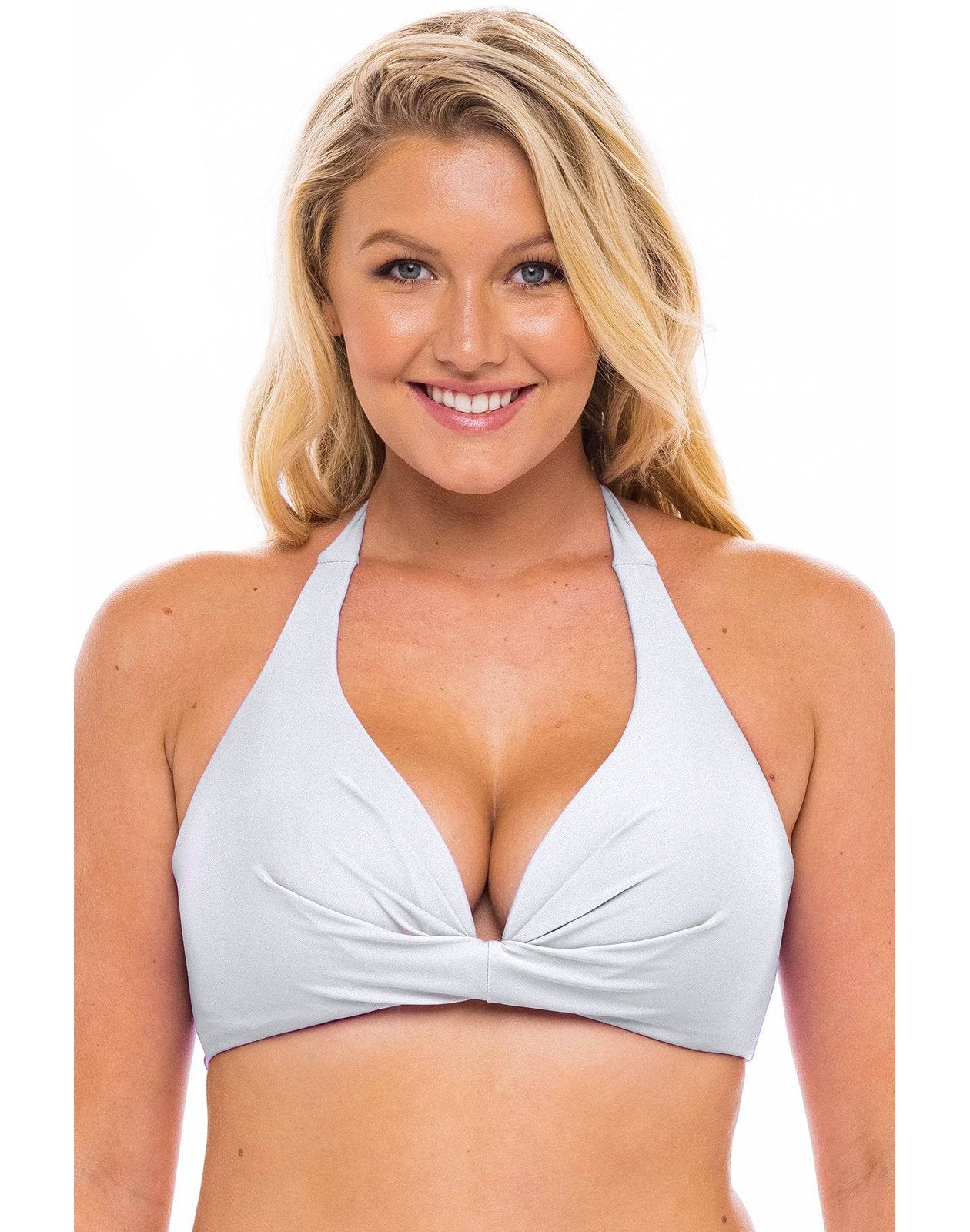 H20H Deep V Halter Bikini Top WHT D