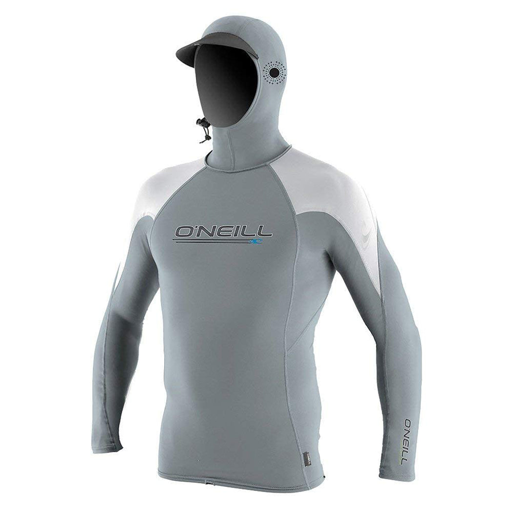 O Neill Premium Skins O Zone L/S Rashguard W/Hood DP1-Cool Grey-White-White S