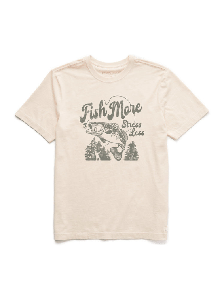 Life is Good Crusher Tee Fish More Stress Less PTYWHT S