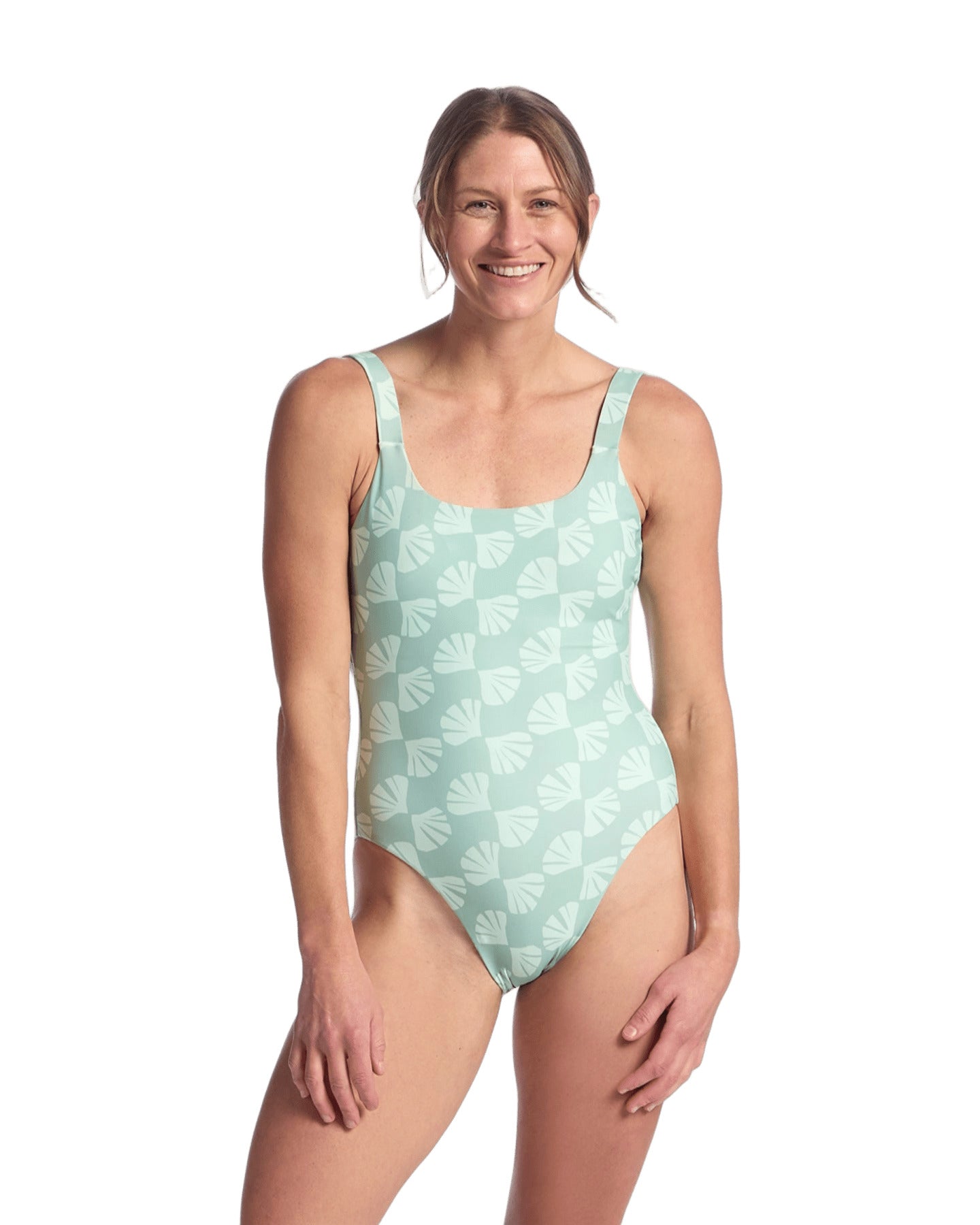 Free Fly Women's Wavebound One Piece Suit Sea Scallop Print Ocean Mist S