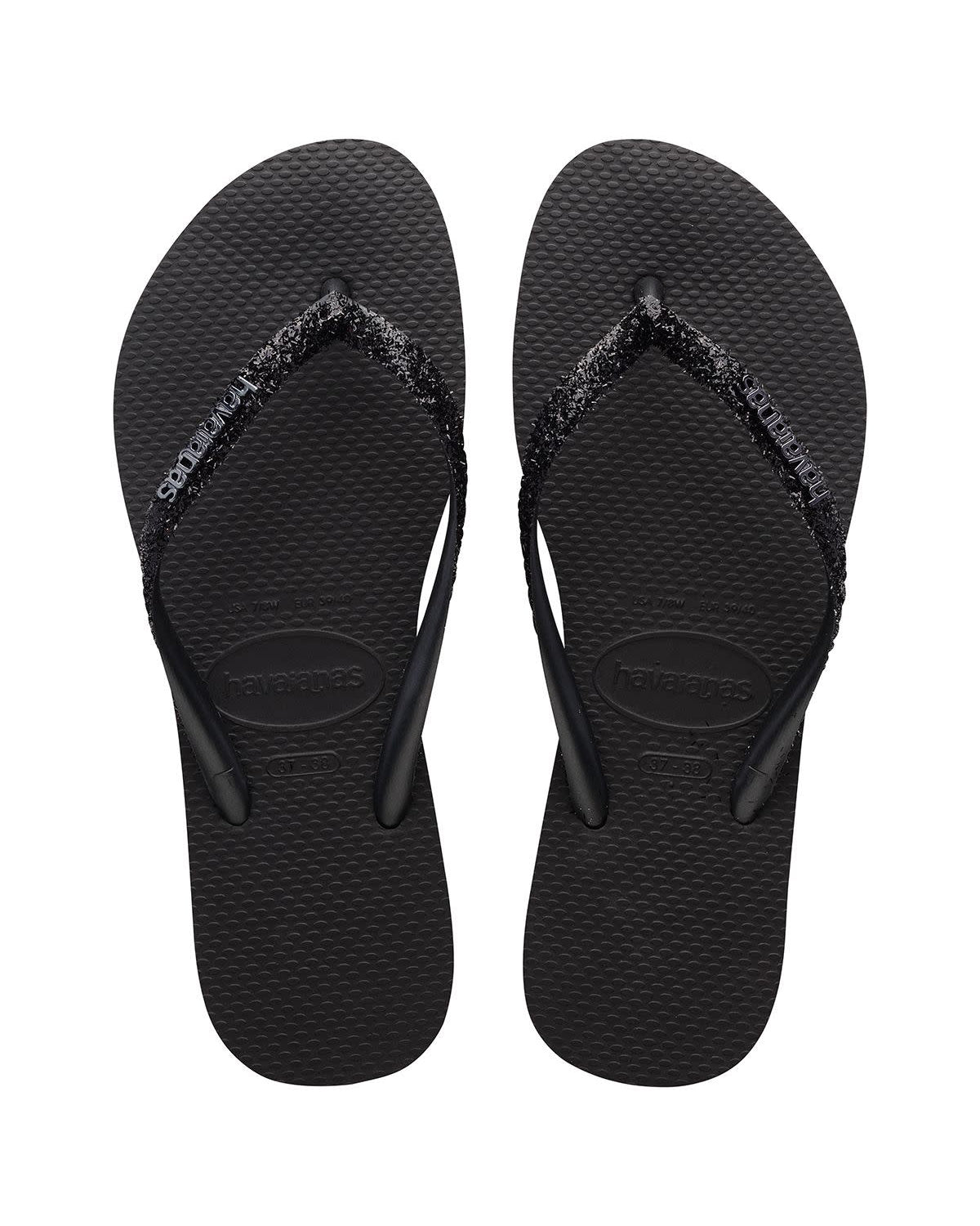 Havaianas Slim Glitter 2 Womens Sandal 4057-Black-Dark Grey 7