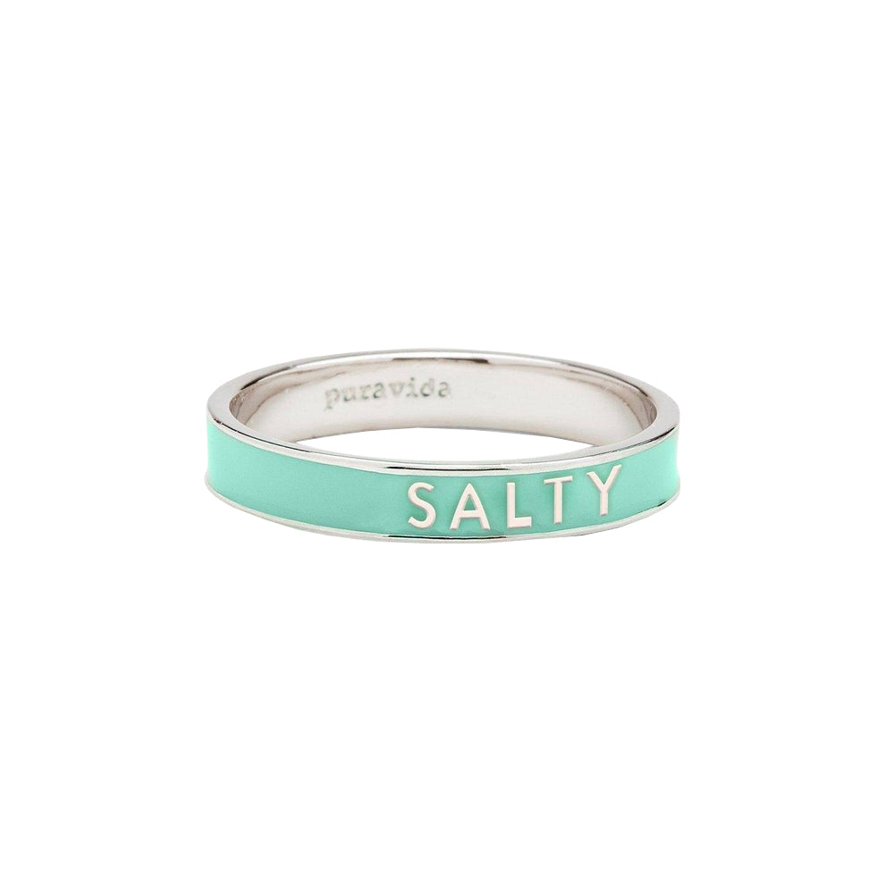 Pura Vida Salty Enamel Word Ring Silver 8