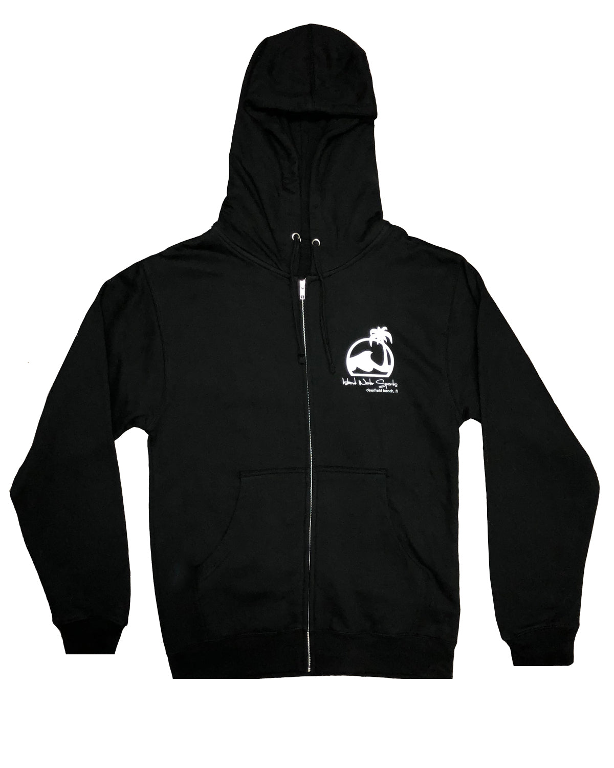 Island Water Sports Script Zip Up Hooded Sweatshirt Black-White L