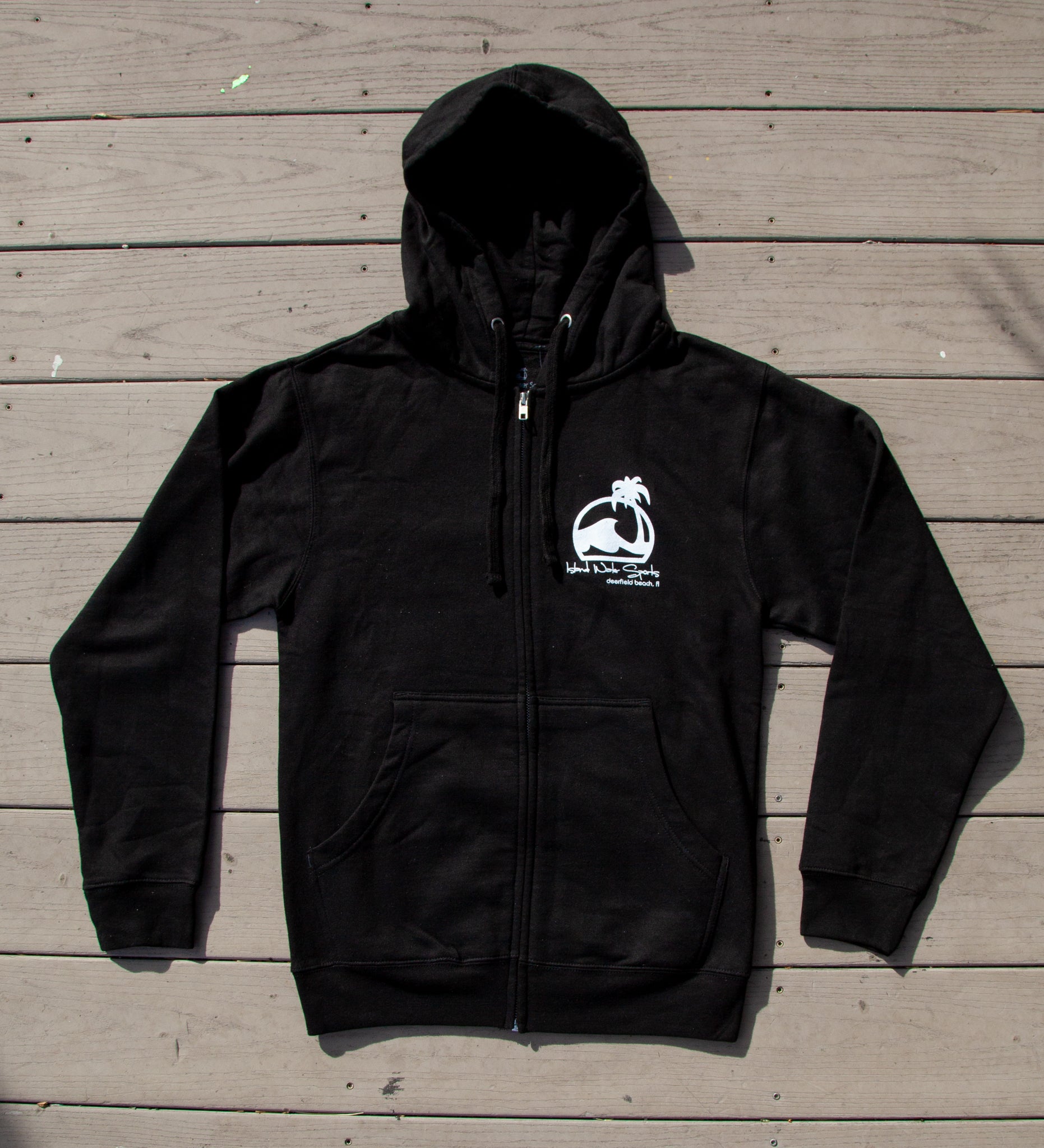 Island Water Sports Script Zip Up Hooded Sweatshirt Black-White S