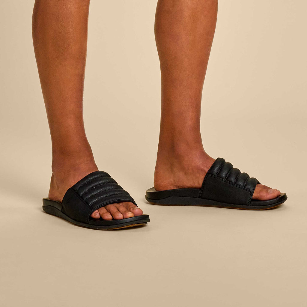 Olukai Maha Olu Slide Sandal 4040-Black-Black 9