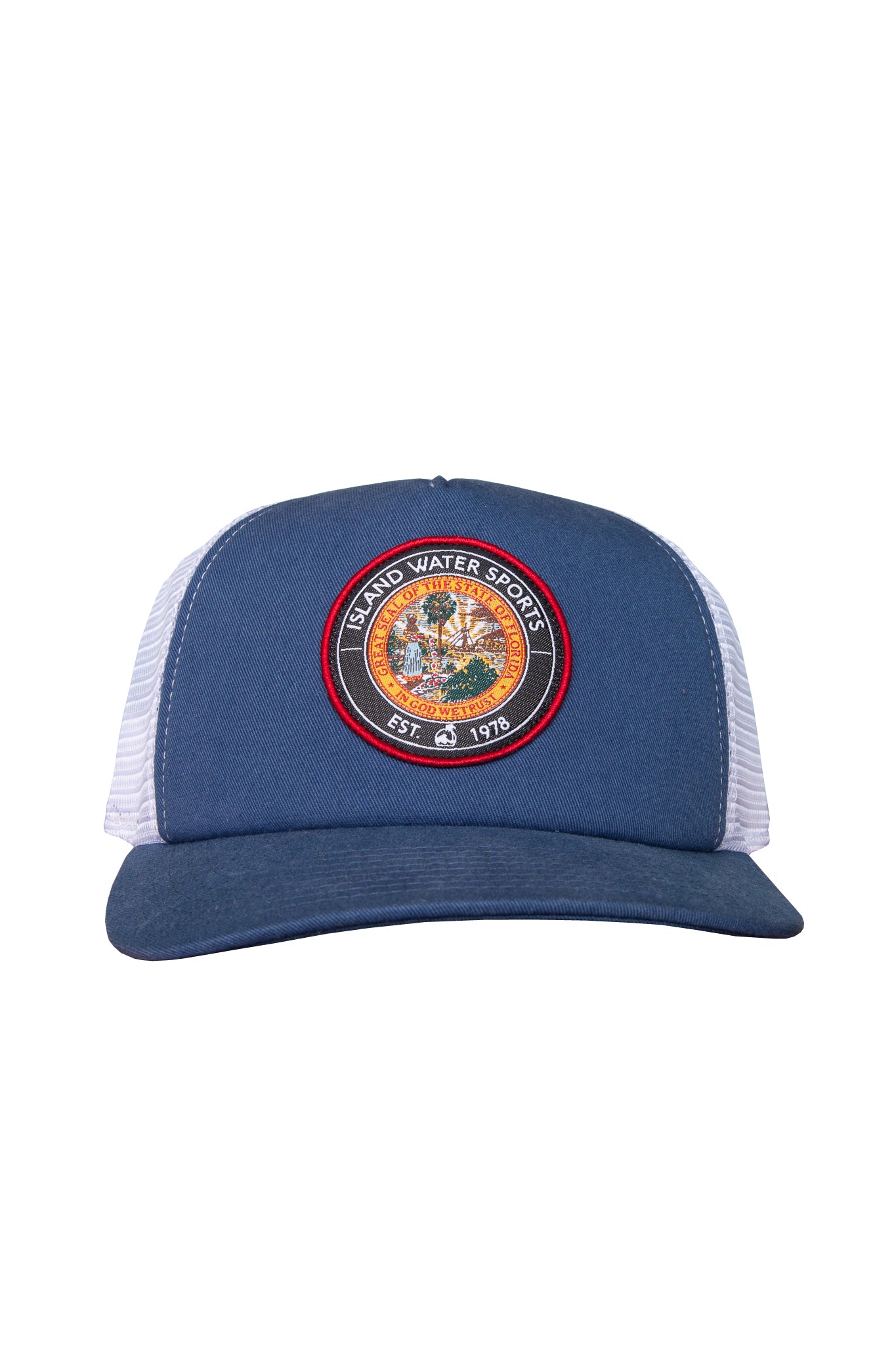 Island Water Sports Seal of Florida Trucker Hat Cobalt/White OS