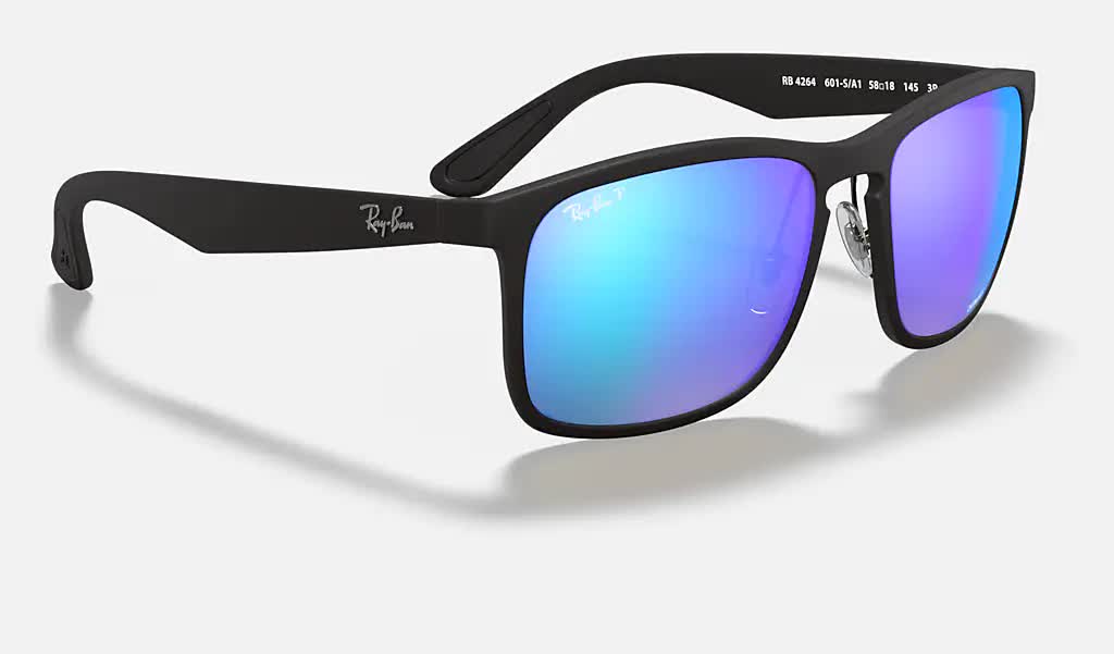 Ray Ban RB4264 Polarized Sunglasses MatteBlack GreenMirrorBlue Square