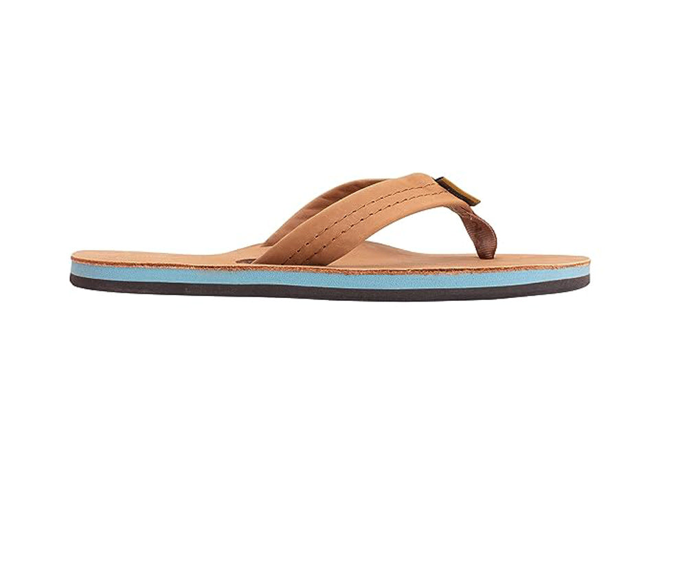 Rainbow Single Layer Leather Mens Sandal Tan-Blue L