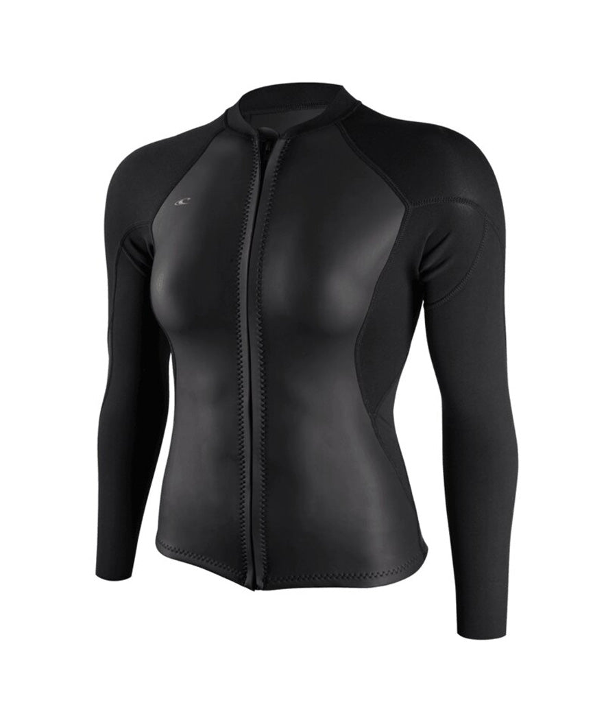 O Neill Bahia 1/0.5mm Womens Front Zip Wetsuit Jacket FQ9-Glide Black-Black-Black 4