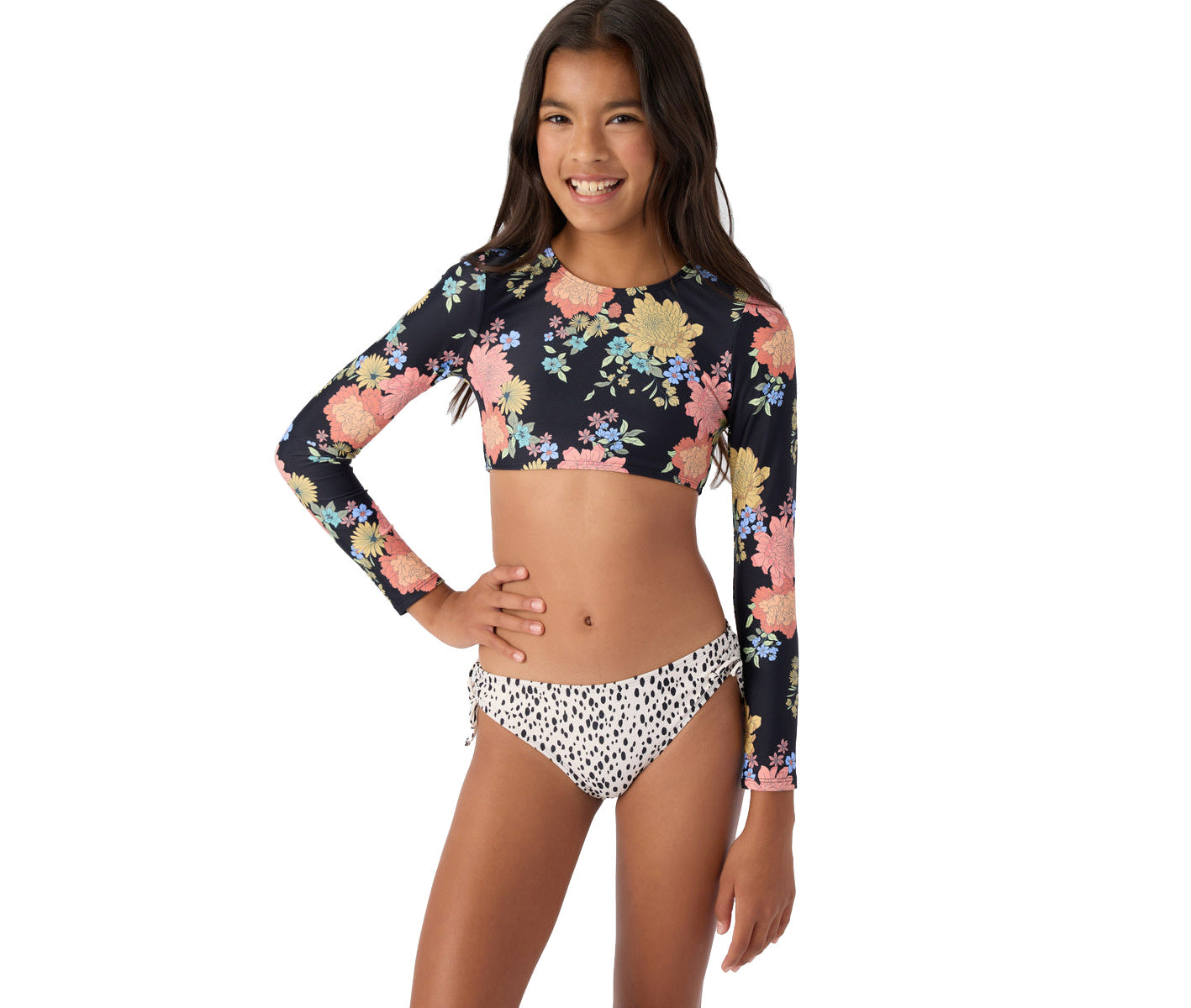 O'Neill Womens LS Crop Top Blk/Kalifloral S