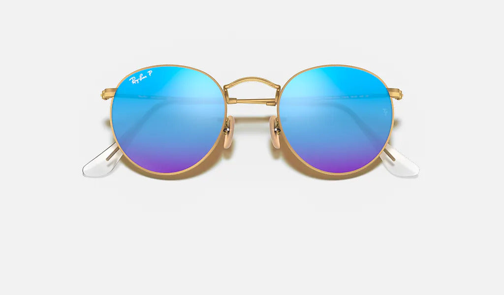 Ray Ban Round Metal Polarized Sunglasses MatteGold BlueMirror Round