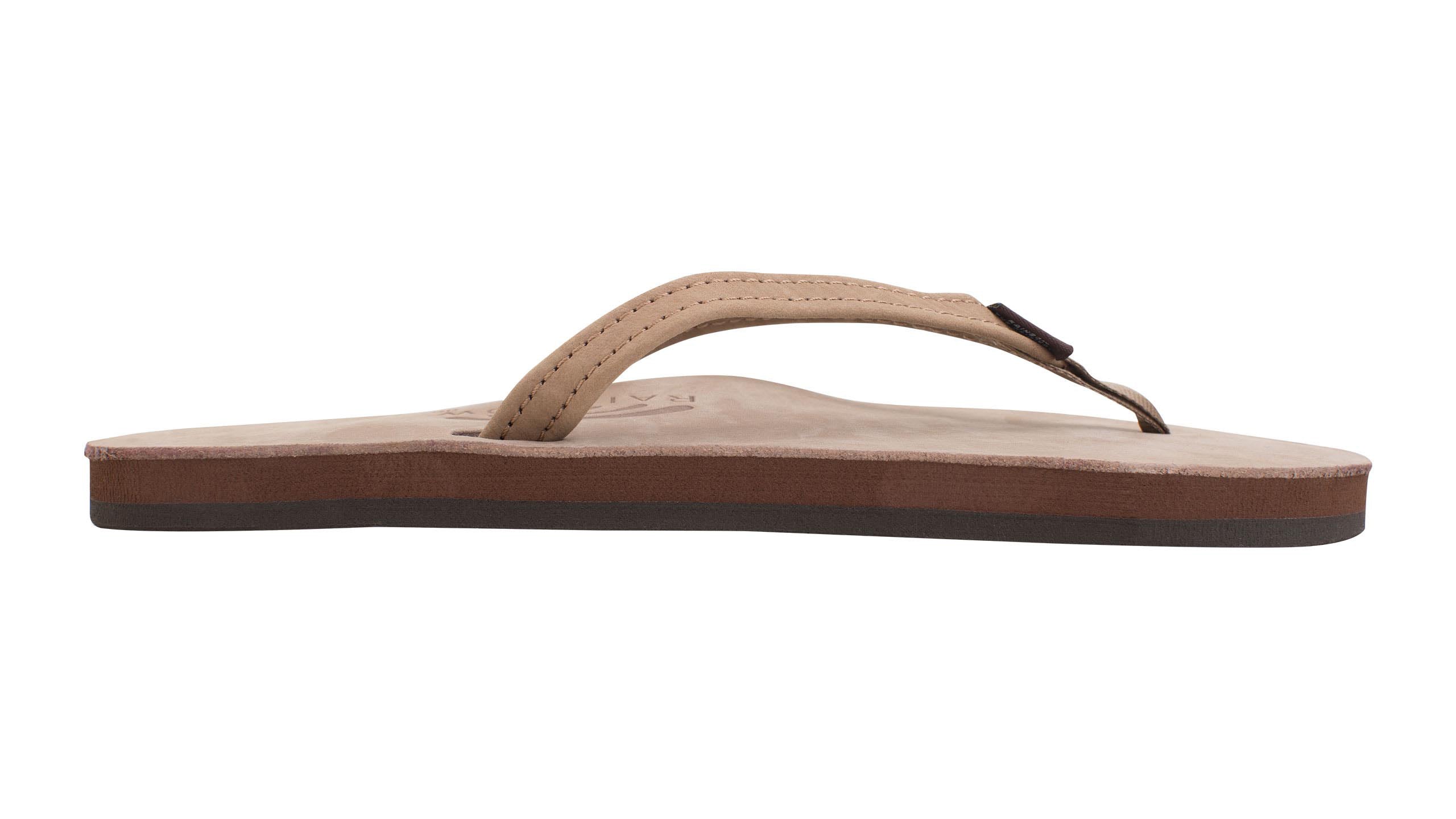 Rainbow Single Layer Leather Narrow Strap Womens Sandal Dark Brown S