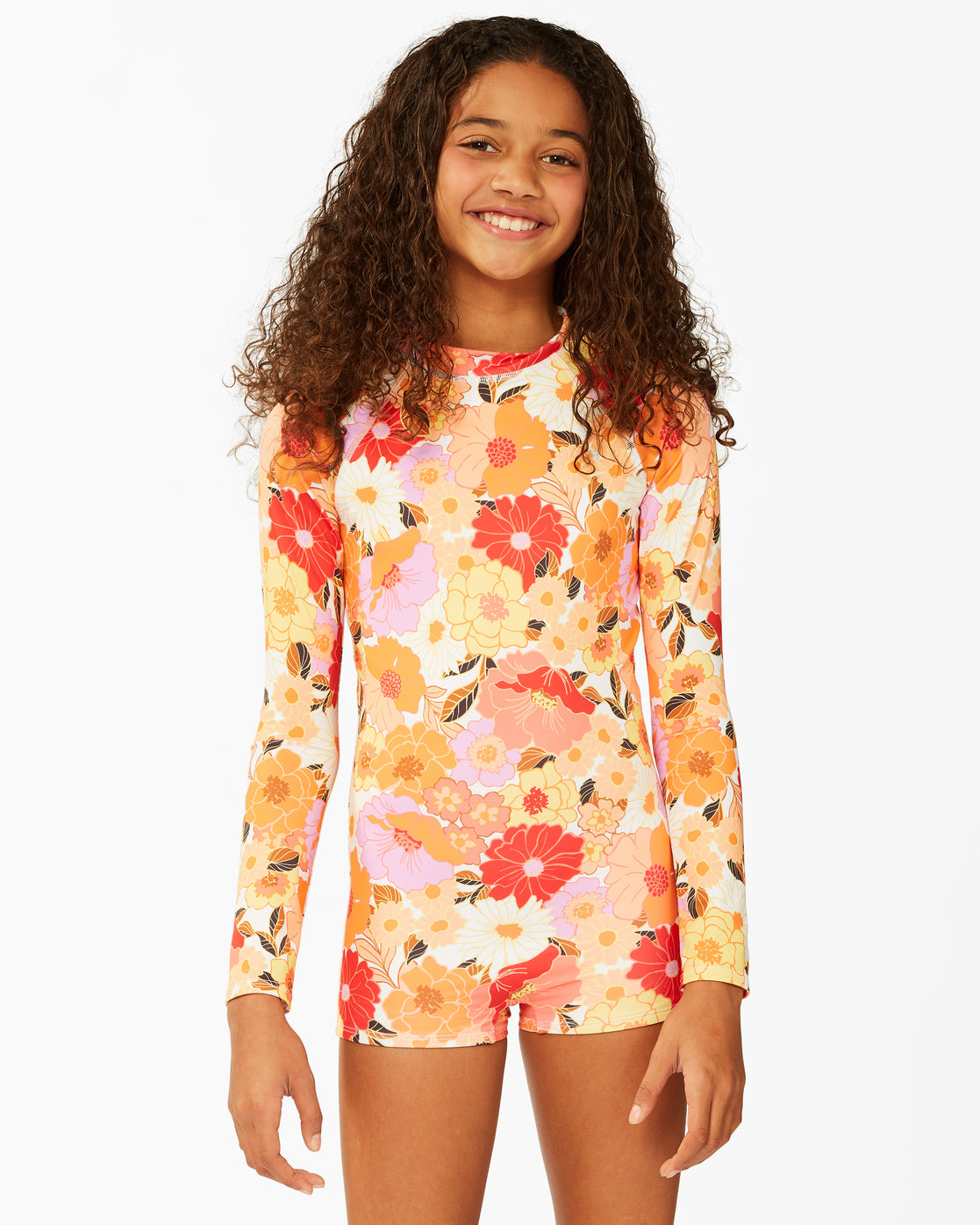Billabong Girls' So Groovy Boyshort Long Sleeve Swimsuit MUL-Multi 10