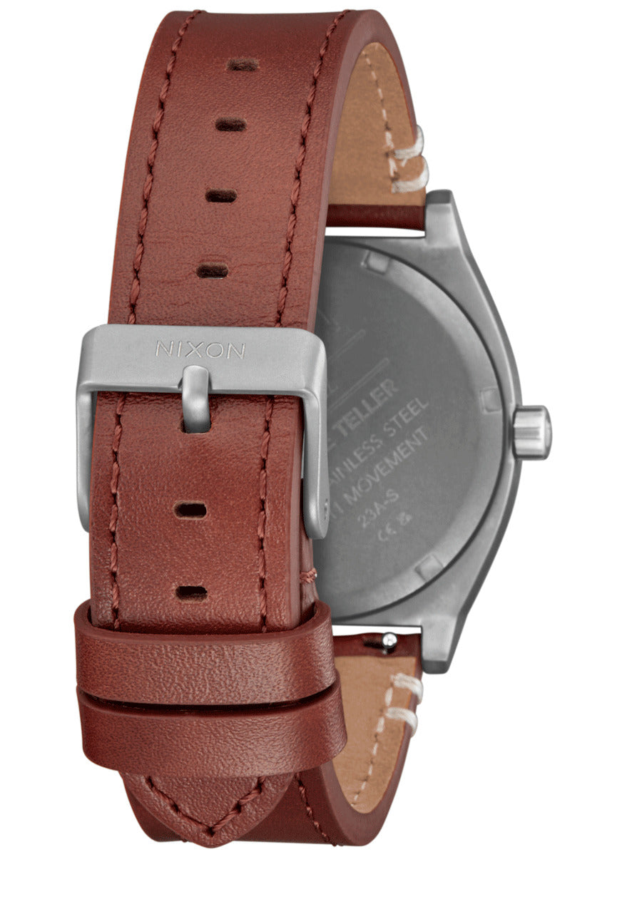 Nixon The Time Teller Leather Watch 5195-Light Gunmetal-Basalt-Sienna