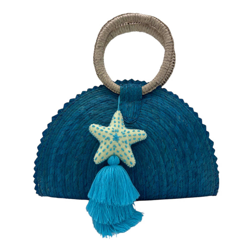 Origenes Hand Woven Crescent Purse with Pompon TURQUOISE OS