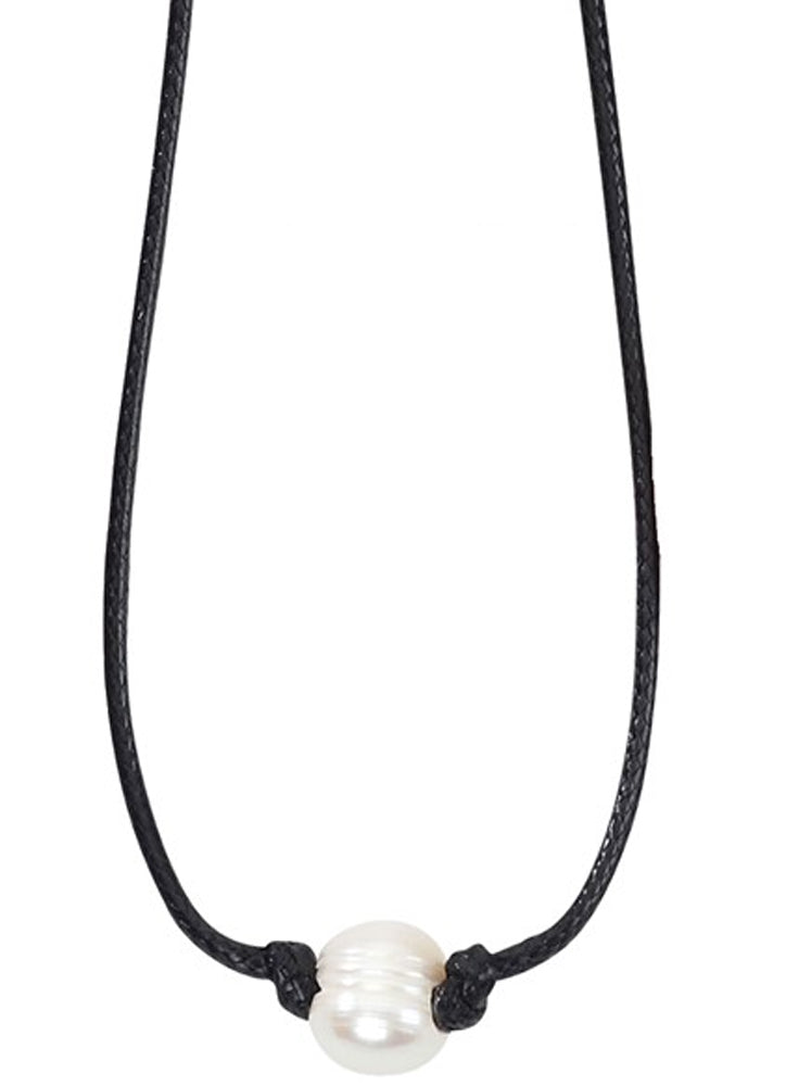 Wave & Palm Pearl Wax Cord Necklace