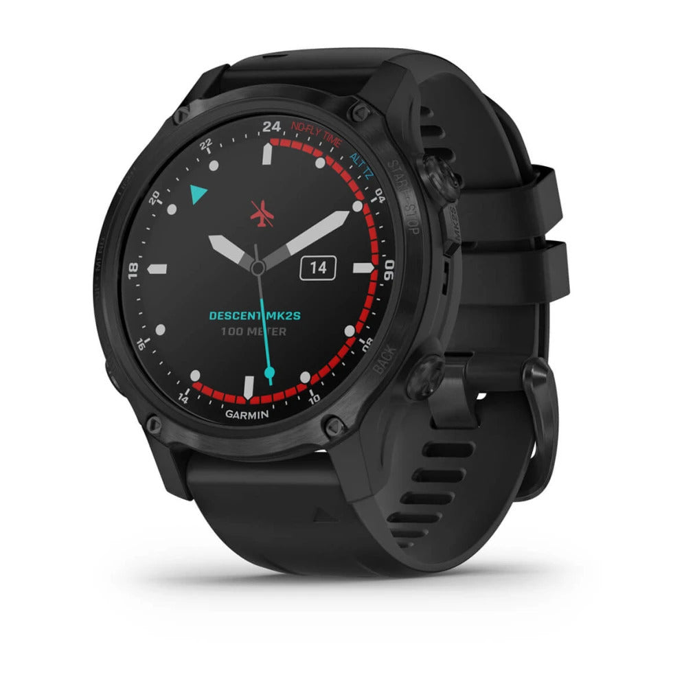 Garmin Descent Mk2S Watch Carbon Gray DLC with Black Silicone Band 43mm