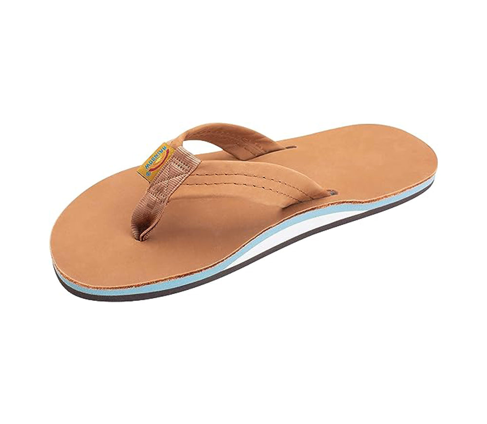 Rainbow Single Layer Leather Mens Sandal Tan-Blue M