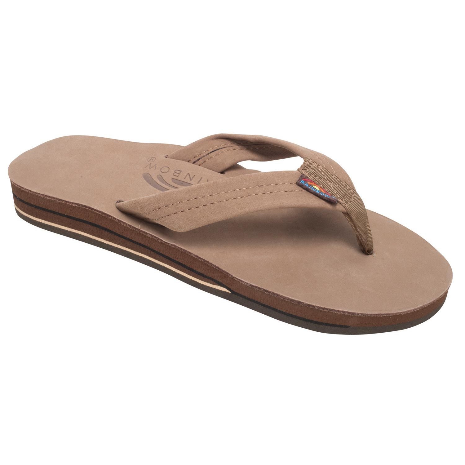 Rainbow Double Layer Leather Mens Sandal Dark Brown XXXL