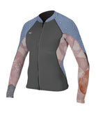 O Neill Bahia 1.5mm Womens Front Zip Wetsuit Jacket HJ2-Graphite-Desert Bloom-Drift Blue 10