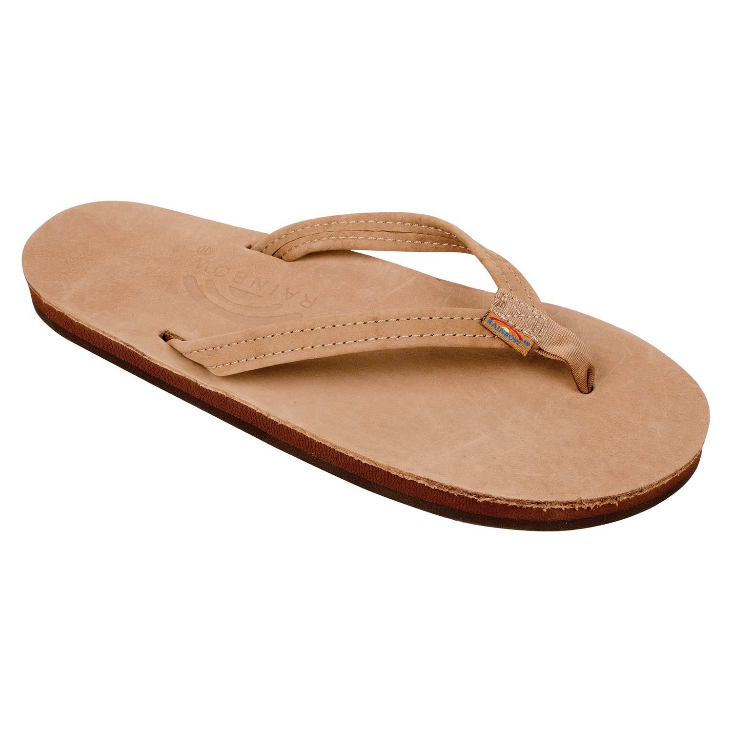 Rainbow Single Layer Leather Narrow Strap Womens Sandal Sierra Brown XL