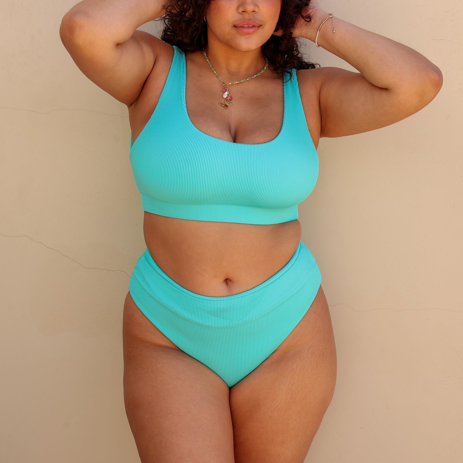 Kulani Kinis High Hip Cheeky Bkini Botom AquaRibbed L